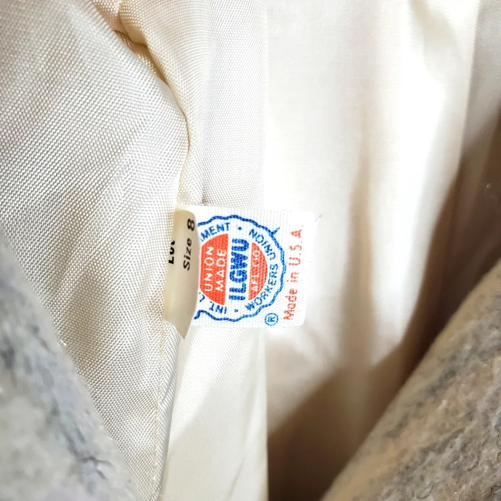 Vintage 80's ilgwu New York Girl wool like coat cream blue‎ stripes